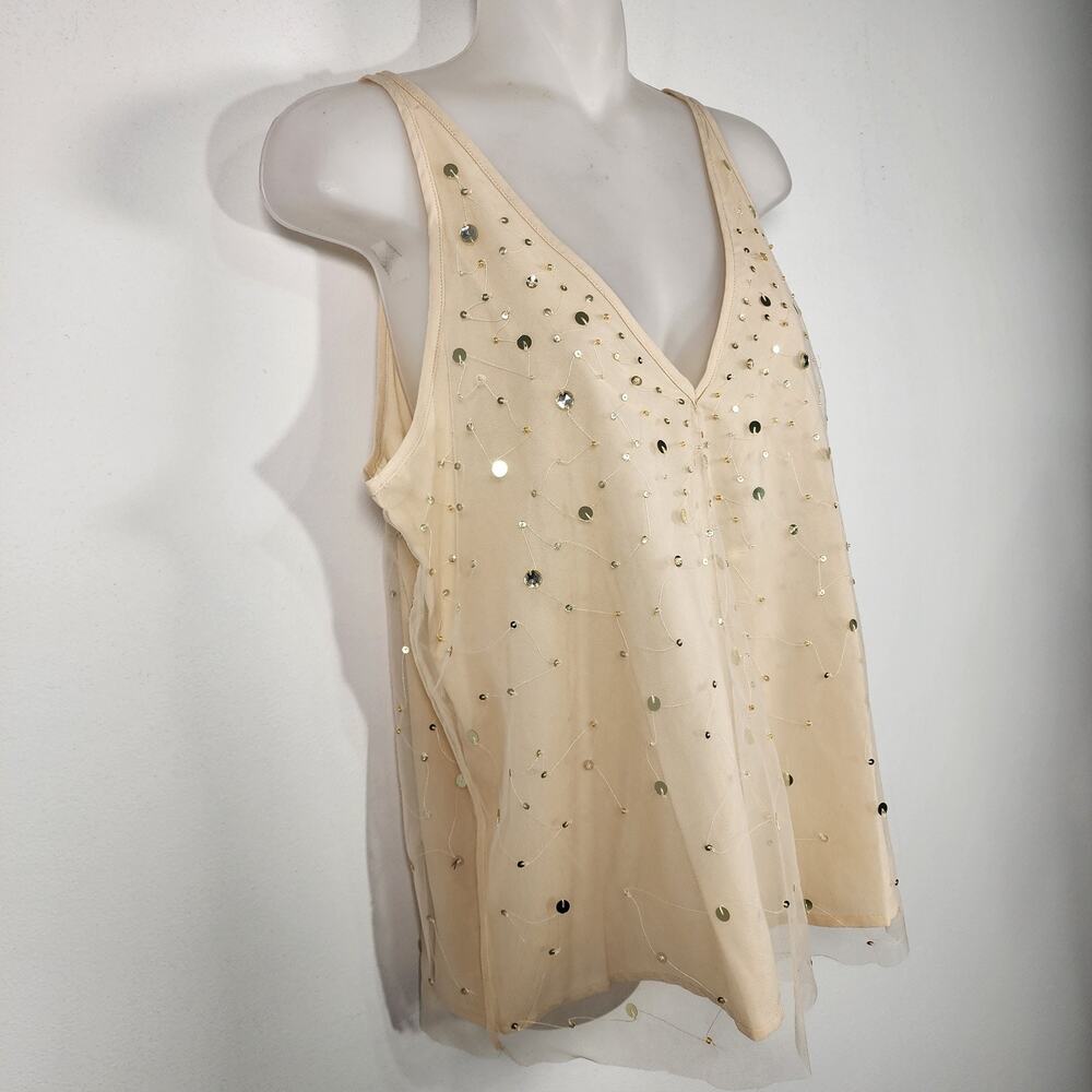 LOFT Women’s Embellished Double V Neck Tank Top Small Ecru Cloud Beige Relaxed - Picture 6 of 10